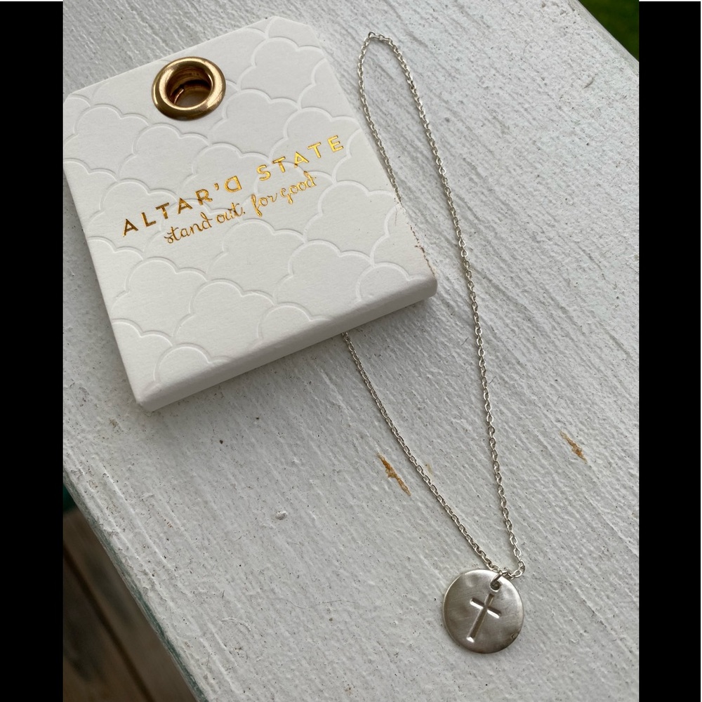 NWT Altar’d State silver cross charm necklace